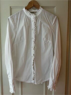Boden White Lace-Trim Button Front Shirt